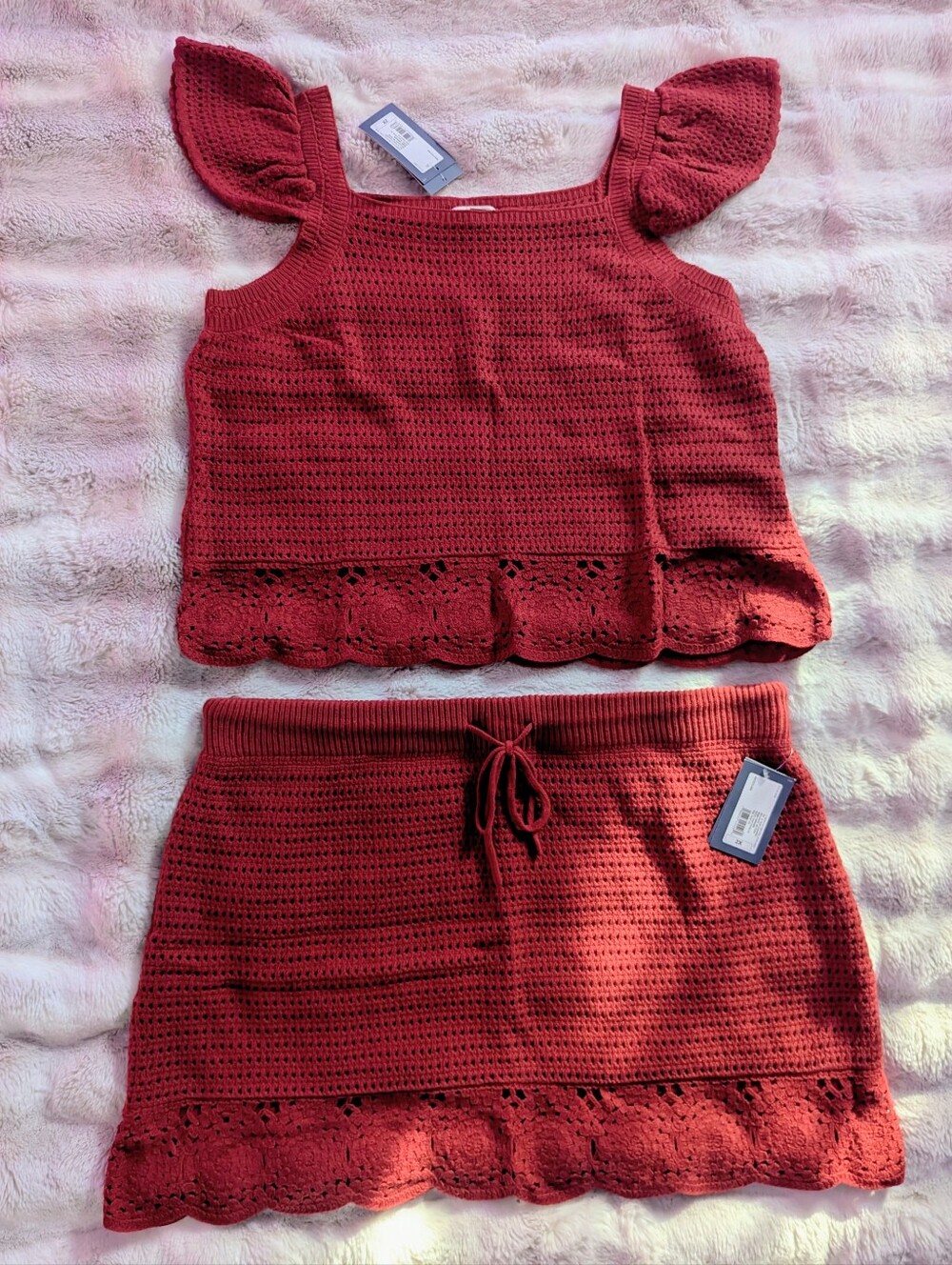 NWT Universal Thread Crochet Set Red Flutter Sleeve Top & Mini Skirt 2X